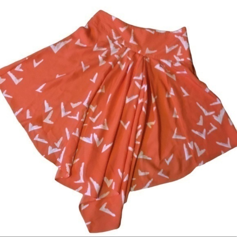 Anthropologie Leifsdottir Scattered Wings Orange Asymmetrical Drape Hi-Low Skirt